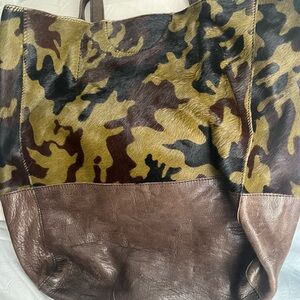 Camouflage Suede & BrownLeather Tote Bag